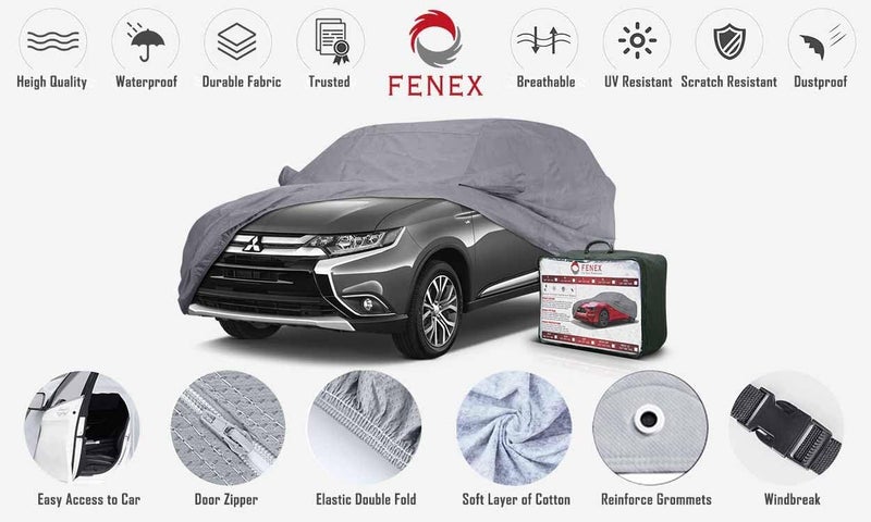 fenex Car Cover [SUV] – All-Weather Protection | Waterproof, UV-Resistant, Dustproof, Breathable | Indoor/Outdoor Use | Door Zipper & Mirror Pockets | Fits SUV cars (495 × 190 × 177 cm) - Image 2