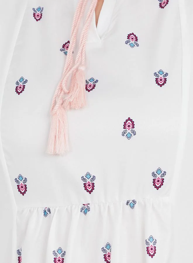 Styli Plus Damask Print Nightdress with Tassel Detail