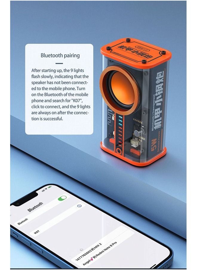 Portable Bluetooth Speaker,Mini Speaker Transparent Mecha Small Steel Cannon Bluetooth Speaker