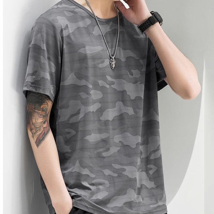 Camouflage Short-Sleeved T-Shirt Men'S Ice Silk Thin Round Neck Quick-Drying Clothes Men'S Casual Sports T-Shirt - Image 2