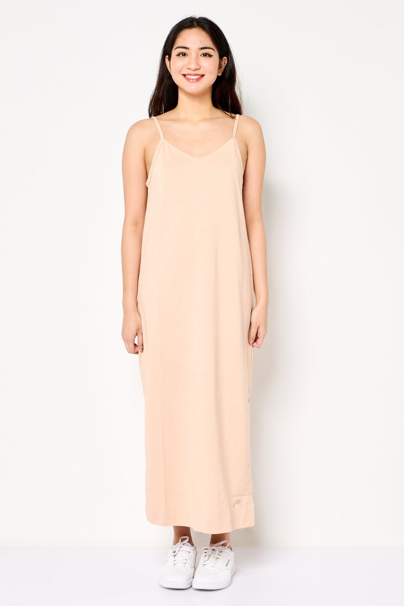 Nike Women Embroidered Logo Outdoor Midi Dress, Beige - Image 1