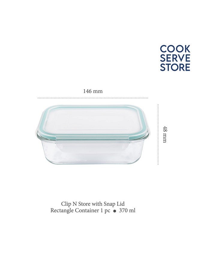 La Opala Cook Serve Store 100% Borosilicate Glass Storage Container | Clip N Store with Air-Tight Snap Lid | Rectangle 370 ml | Microwave & Oven Proof | Dishwasher & Freezer Proof | Transparent - Image 2