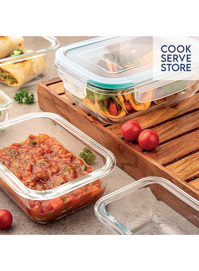 La Opala Cook Serve Store 100% Borosilicate Glass Storage Container | Clip N Store with Air-Tight Snap Lid | Rectangle 370 ml | Microwave & Oven Proof | Dishwasher & Freezer Proof | Transparent - Image 3