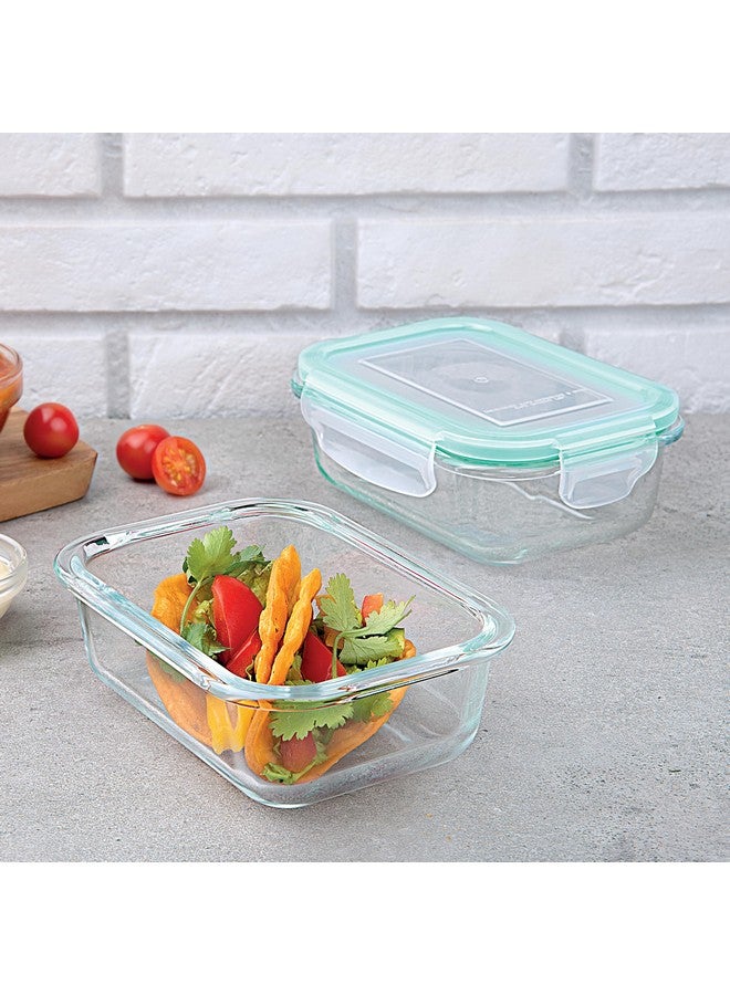 La Opala Cook Serve Store 100% Borosilicate Glass Storage Container | Clip N Store with Air-Tight Snap Lid | Rectangle 370 ml | Microwave & Oven Proof | Dishwasher & Freezer Proof | Transparent - Image 1
