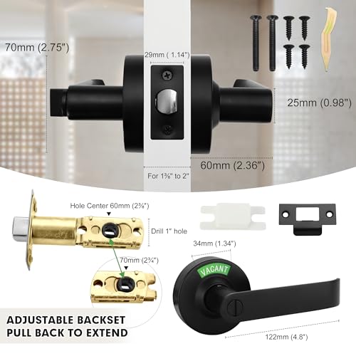 Malimali Commercial Door Handle with Occupied Sign Bathroom Door Handle with Lock Stainless Steel Privacy Door Handle Hardware Door Lever Lock for Restroom Public Washroom Matte Black - Image 3
