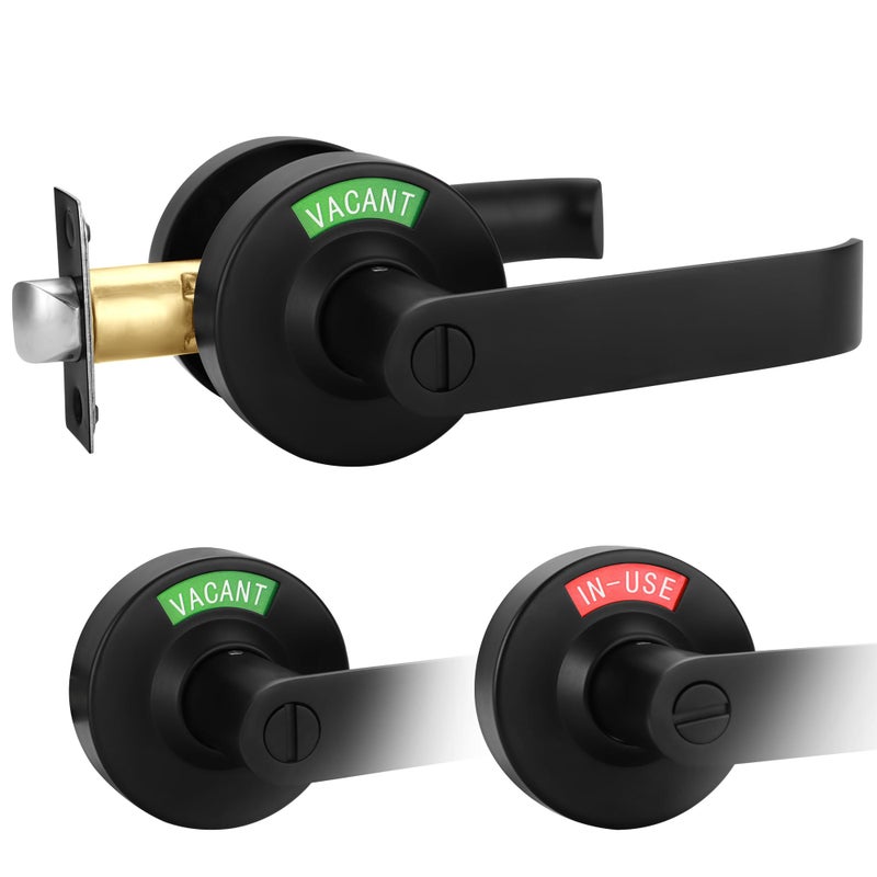 Malimali Commercial Door Handle with Occupied Sign Bathroom Door Handle with Lock Stainless Steel Privacy Door Handle Hardware Door Lever Lock for Restroom Public Washroom Matte Black - Image 2