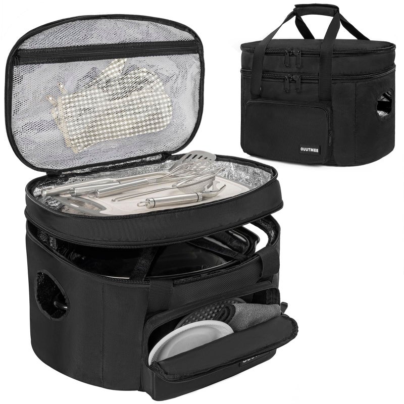 OUUTMEE Slow Cooker Travel Bag Double Layers Insulated Slow Cooker Carrier Compatible with 68 Quart Crock Pot Travel Carrier with Easy to Clean Lining and Large Pocket for Accessories - Image 2