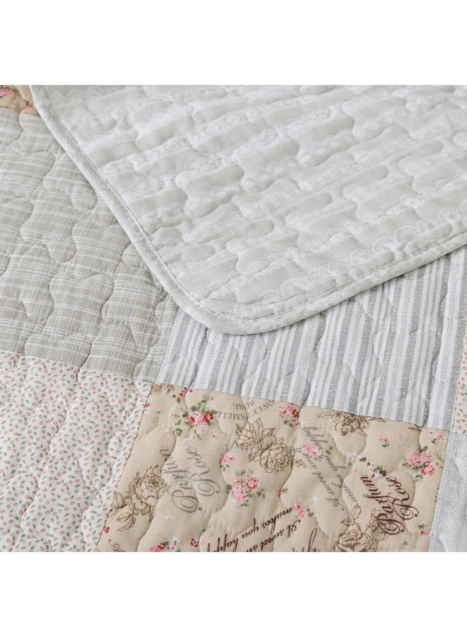 SLPR Cotton Quilted Throw Blanket, 50" x 60" Floral Farmhouse Patchwork Quilt, Shabby Chic Patchwork Throw Lap Quilt for Couch, Country Lane - Image 2