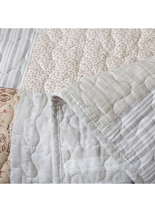 SLPR Cotton Quilted Throw Blanket, 50" x 60" Floral Farmhouse Patchwork Quilt, Shabby Chic Patchwork Throw Lap Quilt for Couch, Country Lane - Image 3