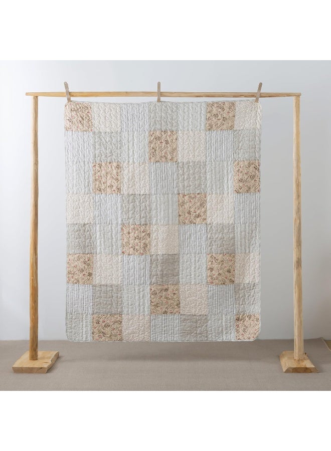 SLPR Cotton Quilted Throw Blanket, 50" x 60" Floral Farmhouse Patchwork Quilt, Shabby Chic Patchwork Throw Lap Quilt for Couch, Country Lane - Image 4