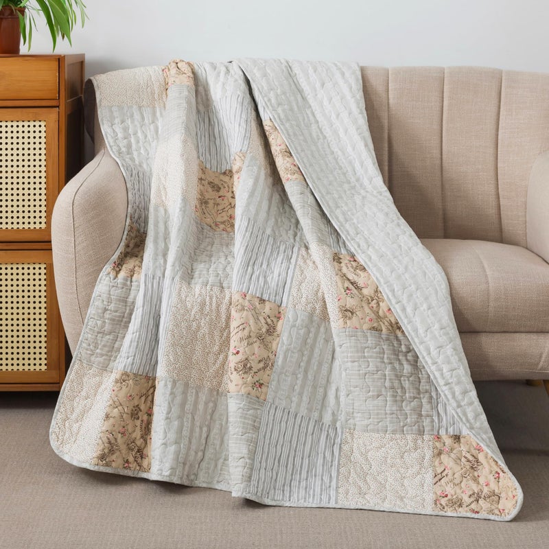 SLPR Cotton Quilted Throw Blanket, 50" x 60" Floral Farmhouse Patchwork Quilt, Shabby Chic Patchwork Throw Lap Quilt for Couch, Country Lane - Image 1