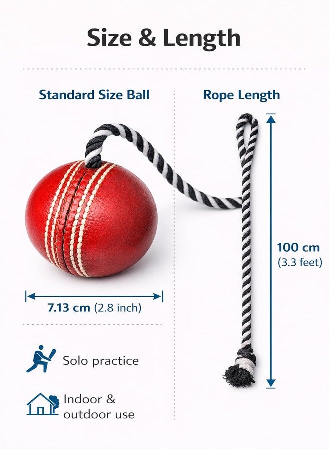 RUNHUNT Cricket Practice Hanging Ball with Rope, Red Leather Hanging Training Ball, 1 Meter Rope, Hand-Eye Coordination Aid for Batting Skills - Image 5