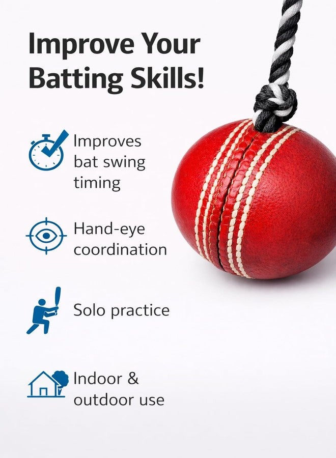 RUNHUNT Cricket Practice Hanging Ball with Rope, Red Leather Hanging Training Ball, 1 Meter Rope, Hand-Eye Coordination Aid for Batting Skills - Image 4