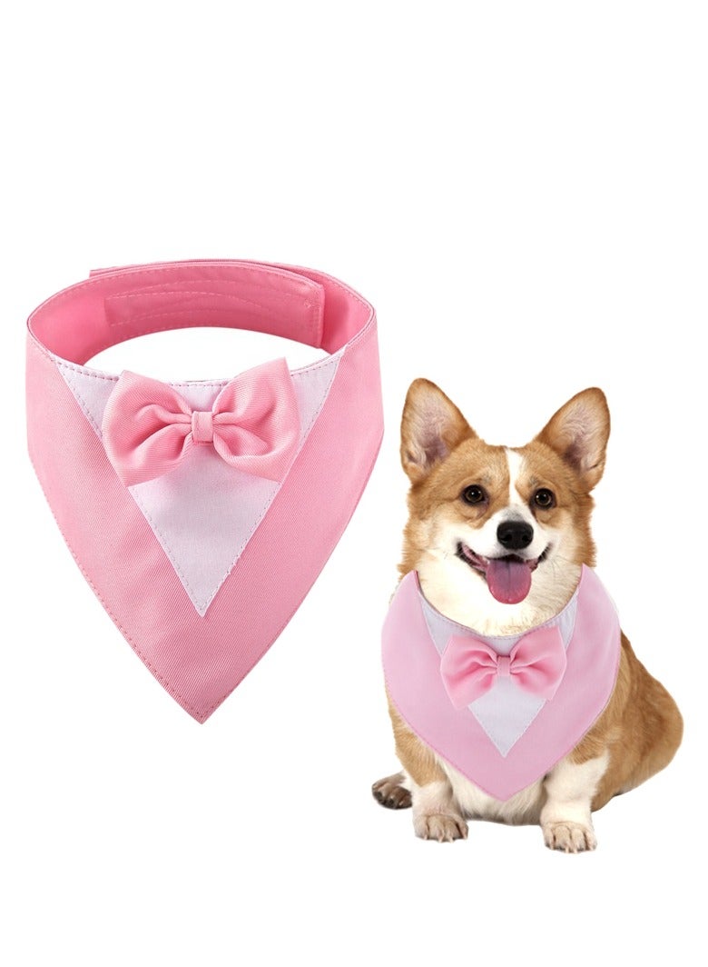 Loquat Dog Tuxedo Formal Cat Wedding Bandana Dog Collar with Bow Tie Cat Birthday Costume Valentines Outfit Pet(PINK-L) - Image 1