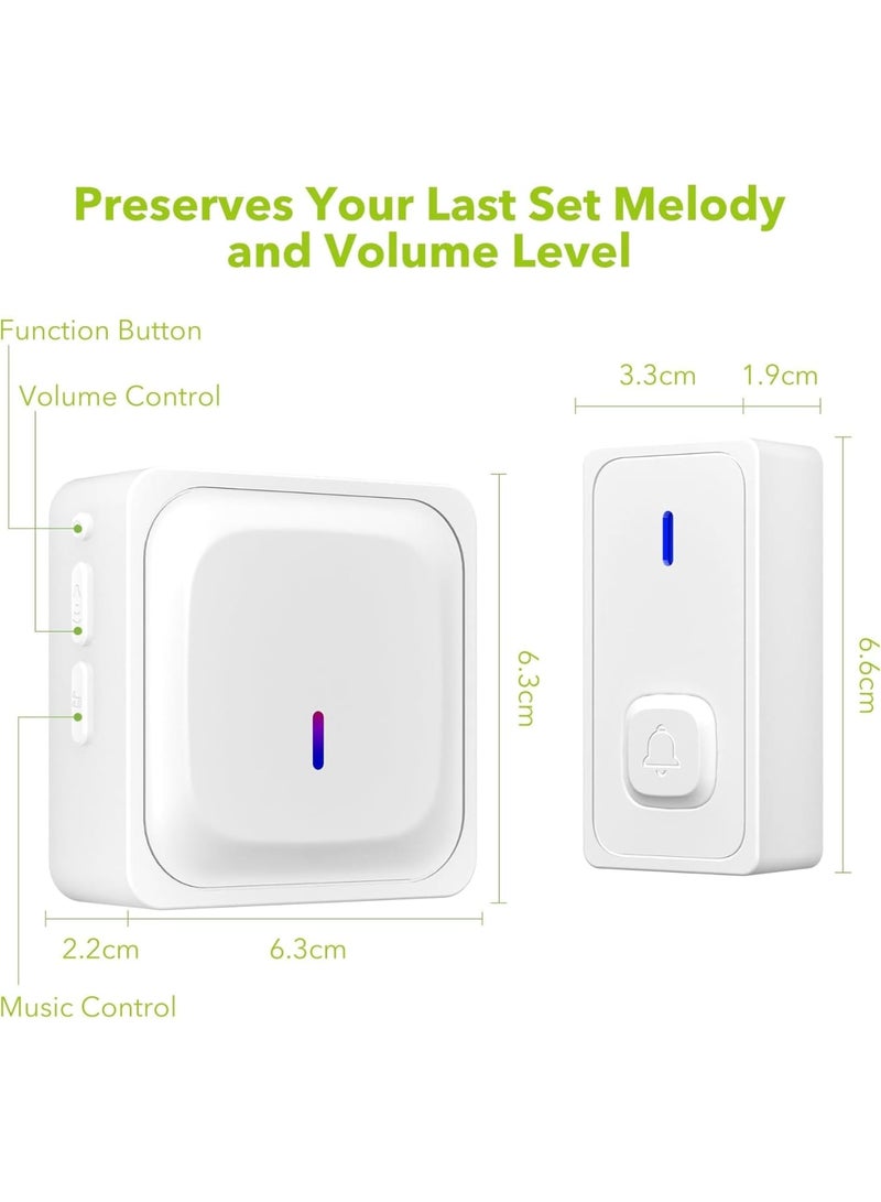 Wireless Doorbell, Waterproof Door Bell with Easy Installation 1000Ft Range Adjustable Volume 58 Chimes and LED Flash for Homes Offices Classrooms Apartments, White - Image 3