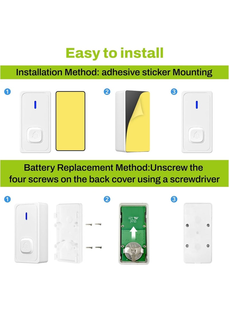 Wireless Doorbell, Waterproof Door Bell with Easy Installation 1000Ft Range Adjustable Volume 58 Chimes and LED Flash for Homes Offices Classrooms Apartments, White - Image 4