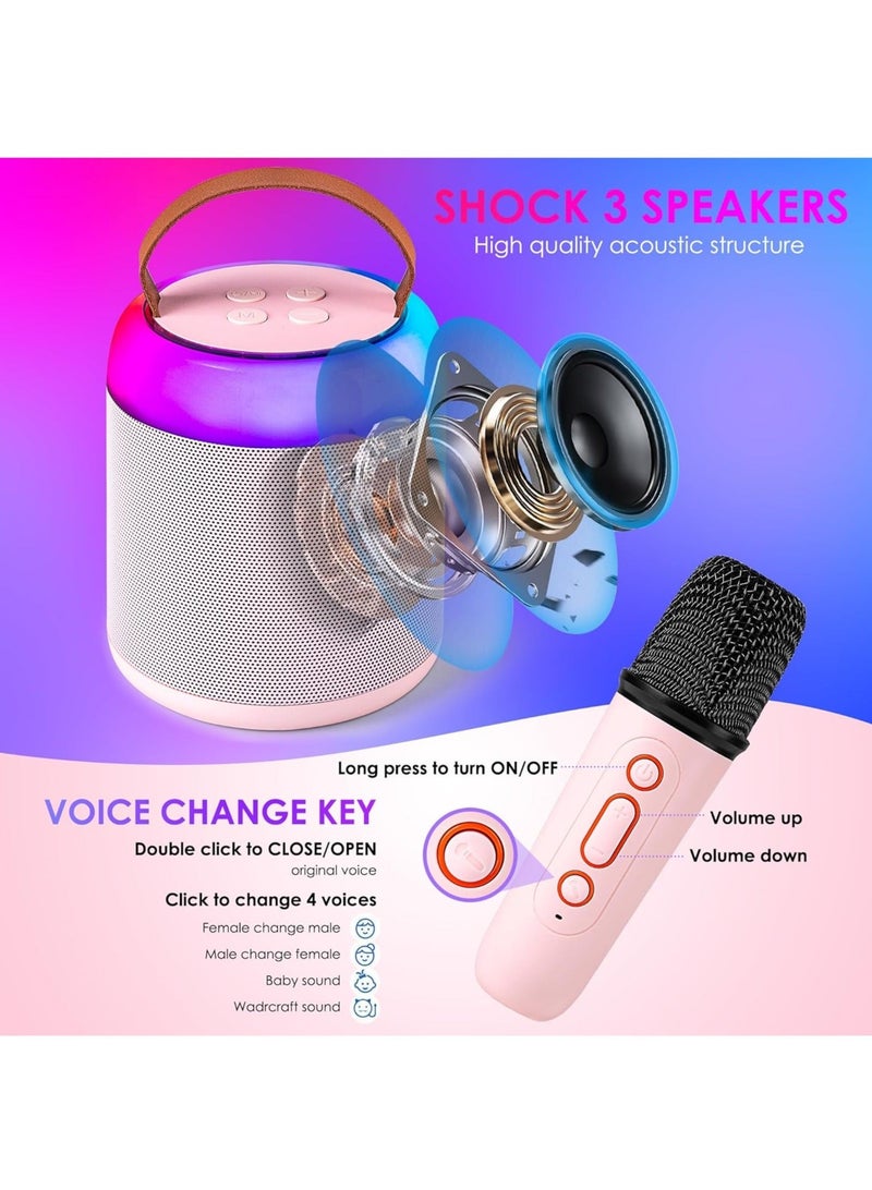 مجموعة آلة كاريوكي صغيرة مع ميكروفونين لاسلكيين، مكبر صوت بلوتوث محمول للبنات والأولاد، يدعم البلوتوث ومدخل AUX ومنفذ USB وبطاقة TF للحفلات والاجتماعات والأعراس والمنزل والخارج (وردي) - Image 5