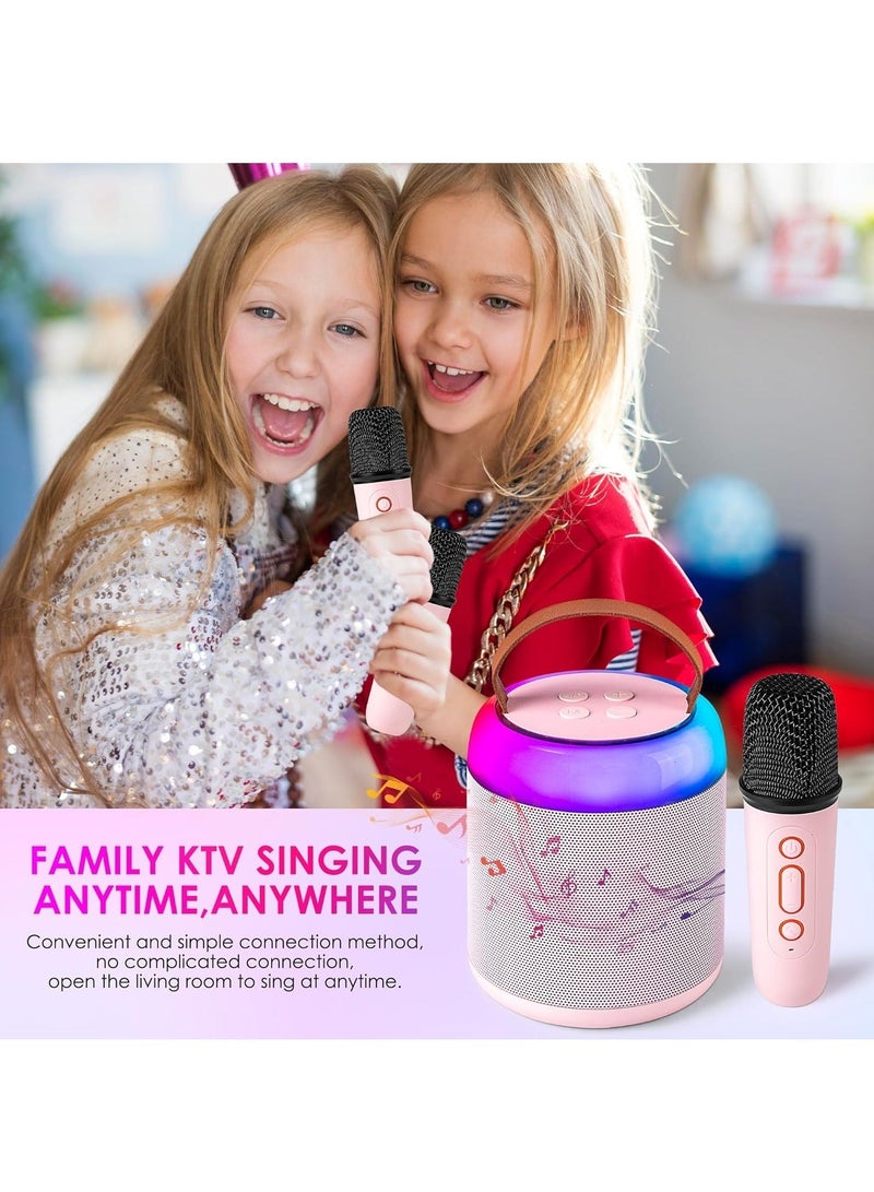 مجموعة آلة كاريوكي صغيرة مع ميكروفونين لاسلكيين، مكبر صوت بلوتوث محمول للبنات والأولاد، يدعم البلوتوث ومدخل AUX ومنفذ USB وبطاقة TF للحفلات والاجتماعات والأعراس والمنزل والخارج (وردي) - Image 2