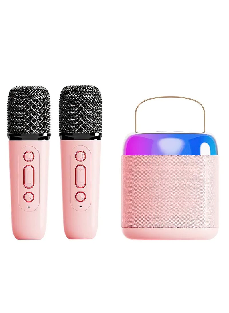 مجموعة آلة كاريوكي صغيرة مع ميكروفونين لاسلكيين، مكبر صوت بلوتوث محمول للبنات والأولاد، يدعم البلوتوث ومدخل AUX ومنفذ USB وبطاقة TF للحفلات والاجتماعات والأعراس والمنزل والخارج (وردي) - Image 1
