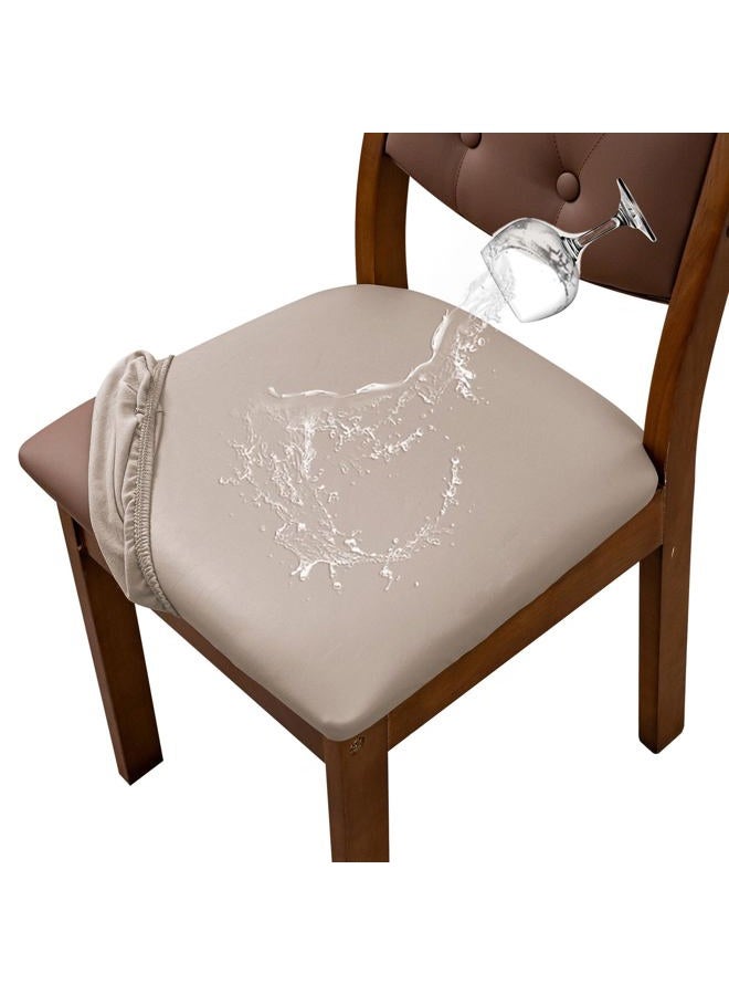 YUEANG Seat Covers for Dining Room Chairs Set of 6 - PU Leather Removable Washable Chair Seat Slipcovers (Taupe) - Image 1