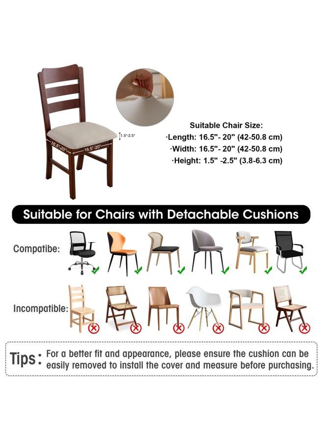 YUEANG Seat Covers for Dining Room Chairs Set of 6 - PU Leather Removable Washable Chair Seat Slipcovers (Taupe) - Image 2