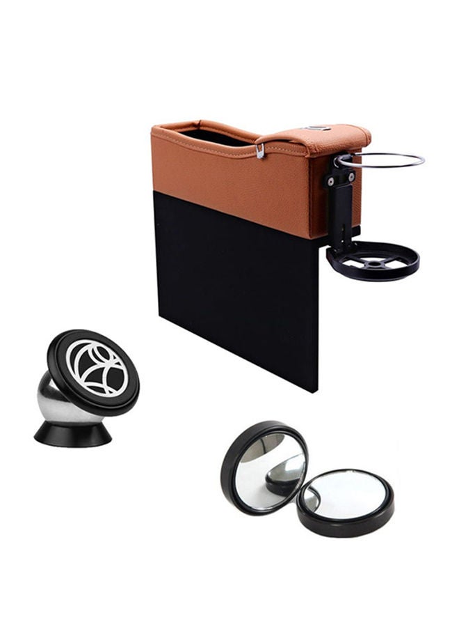 NIBEMINENT Leather Storage Pocket Organiser With Magnetic Mount Phone Holder And Rear View Blind Spot Side Mirror - Image 1