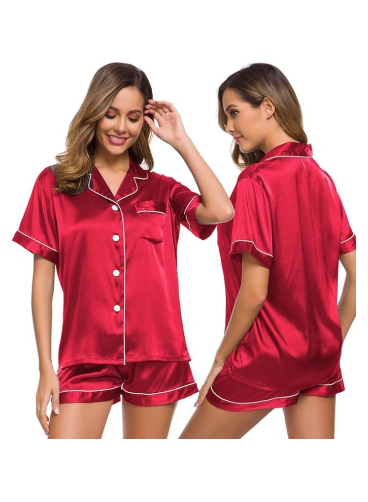 Caprisious Satin Silk Women's Pajama Set - 2-Piece Summer Sleepwear, Button-Down Top and Shorts, Available in Sizes  - Image 1