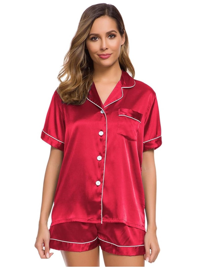 Caprisious Satin Silk Women's Pajama Set - 2-Piece Summer Sleepwear, Button-Down Top and Shorts, Available in Sizes  - Image 2