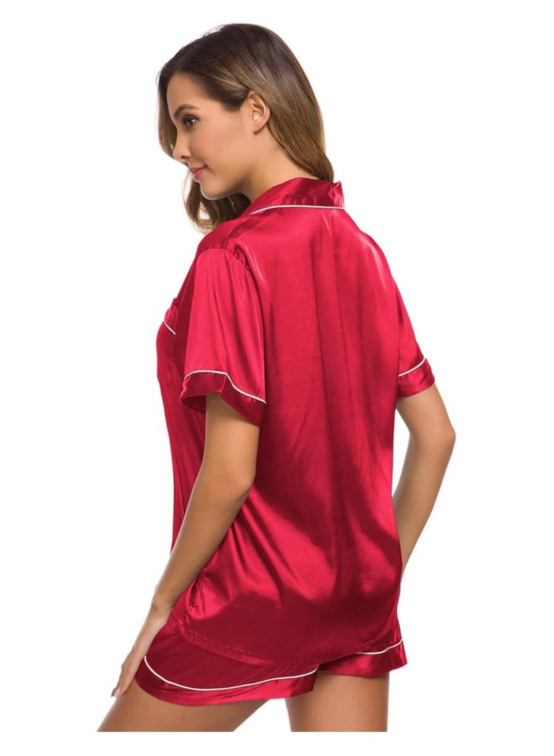Caprisious Satin Silk Women's Pajama Set - 2-Piece Summer Sleepwear, Button-Down Top and Shorts, Available in Sizes  - Image 5