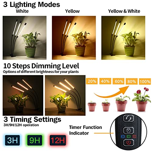 bseah Grow Light Plant Lights for Indoor Plants, Full Spectrum Led Growing Lamp with 3/9/12H Timer, Auto ON & Off, 10 Dimmable Lightness Clip-On Desk - Image 2