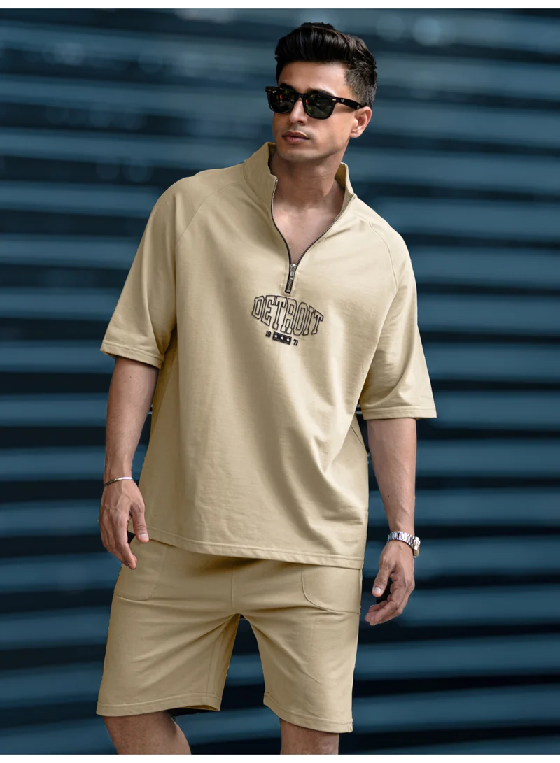 مانياك بدلة رياضية رجالية من القطن بنقشة جنون برقبة عالية وأكمام نصفية