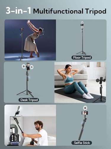 USKEYVISION Auto Face Tracking Tripod 360 Rotation,Phone Tripod for iPhone w/Fill Light,Selfie Stick for iPhone w/Remote Control,70” Phone Holder Video Recording for Content Creators TikTok(UTK-02) - Image 5