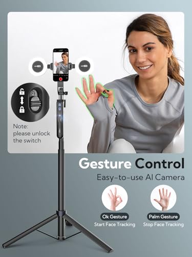 USKEYVISION Auto Face Tracking Tripod 360 Rotation,Phone Tripod for iPhone w/Fill Light,Selfie Stick for iPhone w/Remote Control,70” Phone Holder Video Recording for Content Creators TikTok(UTK-02) - Image 3