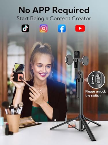 USKEYVISION Auto Face Tracking Tripod 360 Rotation,Phone Tripod for iPhone w/Fill Light,Selfie Stick for iPhone w/Remote Control,70” Phone Holder Video Recording for Content Creators TikTok(UTK-02) - Image 2