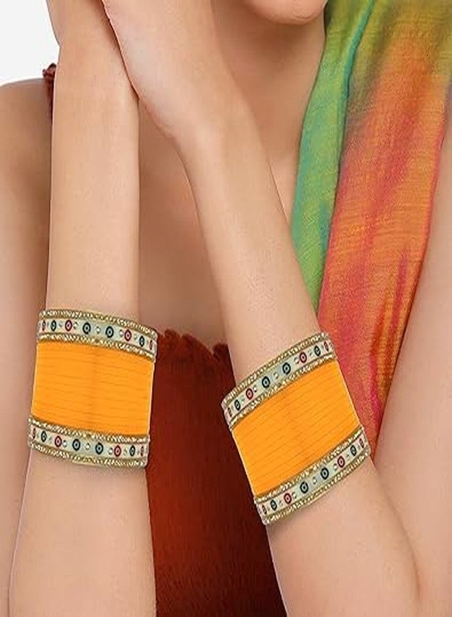 BANGLESKART Bridal Punjabi Short Chuda Set for Girl's and Women's (1 Pair) (Yellow, 2.2) - Image 2