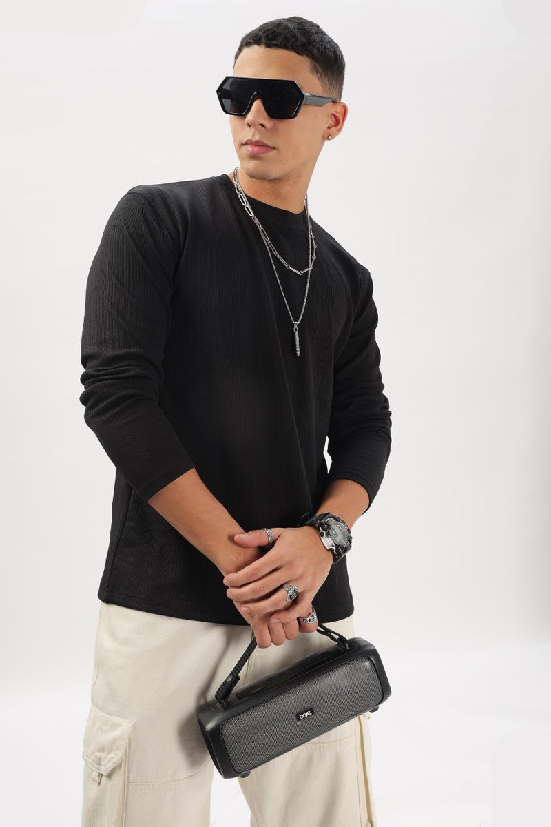 SHODOX® Mens Solid Round Neck Full Sleeve Regular fit Tshirt (Pack of 1) Black - Image 4