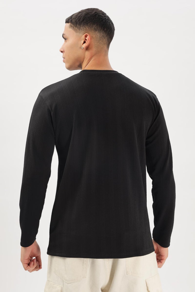 SHODOX® Mens Solid Round Neck Full Sleeve Regular fit Tshirt (Pack of 1) Black - Image 2
