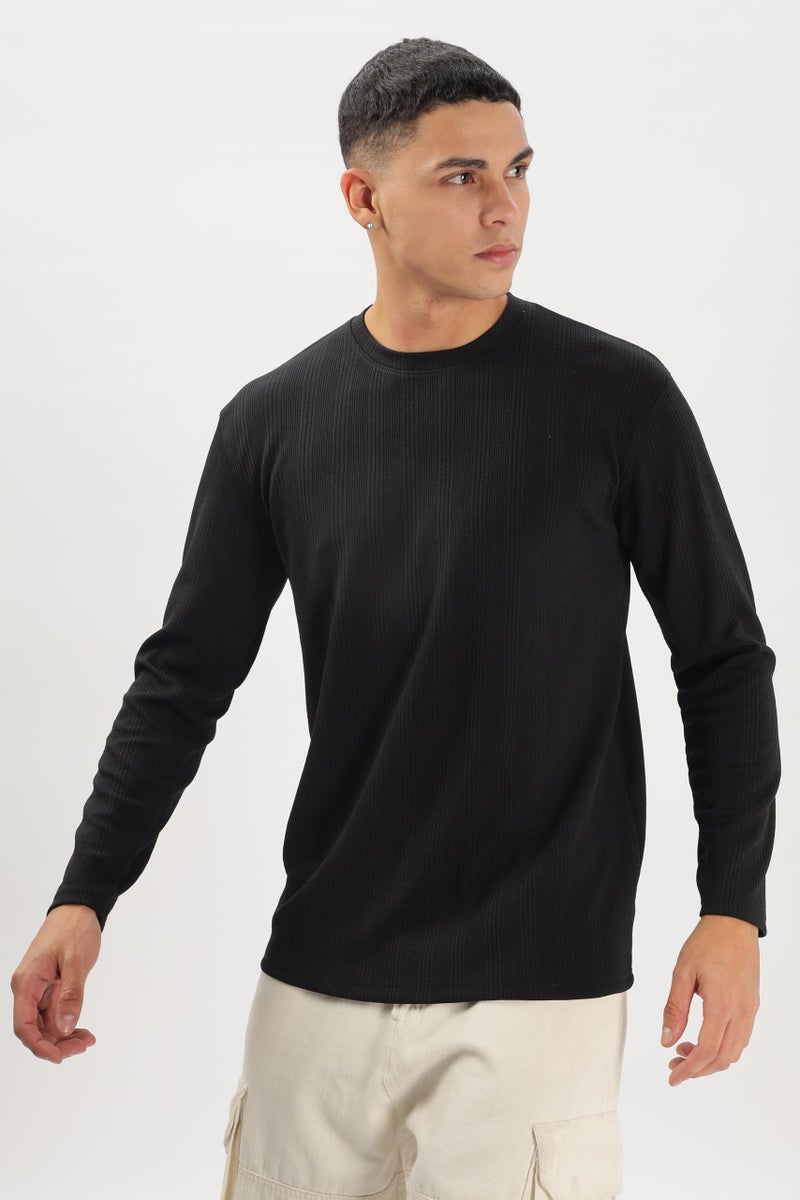 SHODOX® Mens Solid Round Neck Full Sleeve Regular fit Tshirt (Pack of 1) Black - Image 3