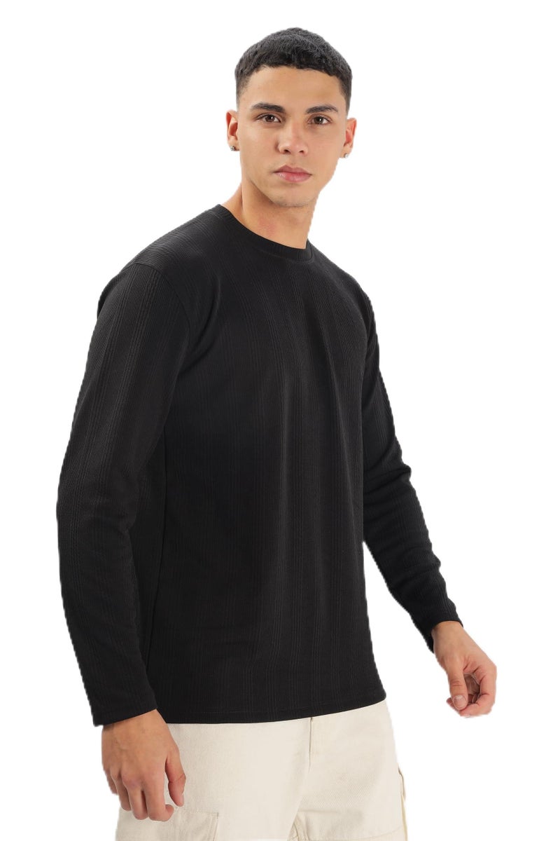 SHODOX® Mens Solid Round Neck Full Sleeve Regular fit Tshirt (Pack of 1) Black - Image 1