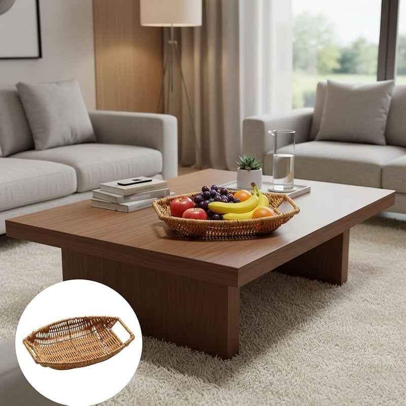 Large Beige Woven Rattan Look Fruit Basket Kitchen Storage Bowl 24x17x6 cm - Image 5