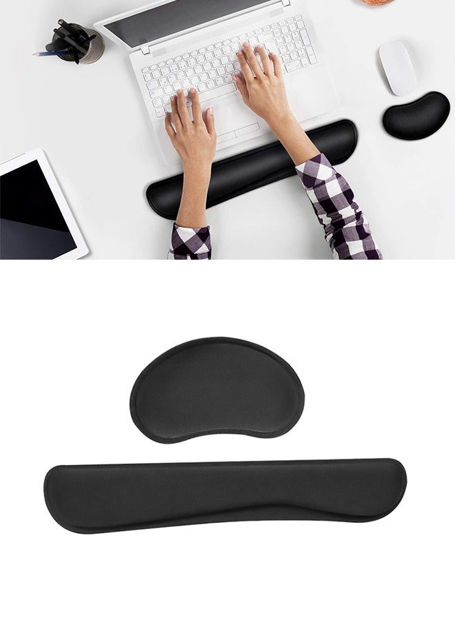 High Rebound Memory Foam Wrist Pad Mouse Pad Set with Strong Grip Non-slip Base, Lightweight Ergonomic Mouse Pad with Waterproof and Stain Resistant Function, Suitable for Long-term Office and Gaming, Black - Image 1