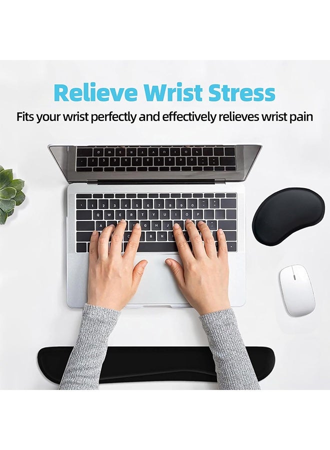 High Rebound Memory Foam Wrist Pad Mouse Pad Set with Strong Grip Non-slip Base, Lightweight Ergonomic Mouse Pad with Waterproof and Stain Resistant Function, Suitable for Long-term Office and Gaming, Black - Image 2