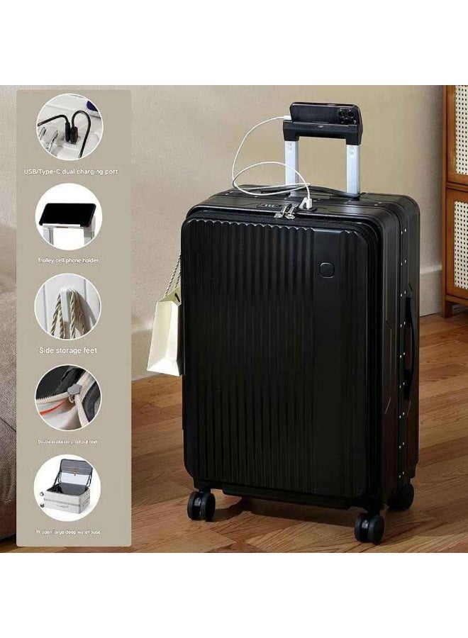 Smart Hardside Spinner Trolley Luggage with USB Charging Port – Black