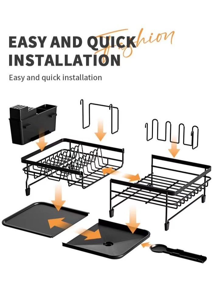 Generic - Dish Drying Rack - Extendable Dish Rack, Multifunctional Dish Rack for Kitchen Counter, Anti-Rust Drying Dish Rack with Removable Cutlery & Cup Holders, Black，Dish Drying Stand With Drainer  Large Kitchen Dish Rack with Removable Cutting Board Holder Utensil Holder and Cup Holder Baking Paint Process Coatings Dish Drainer - Image 1