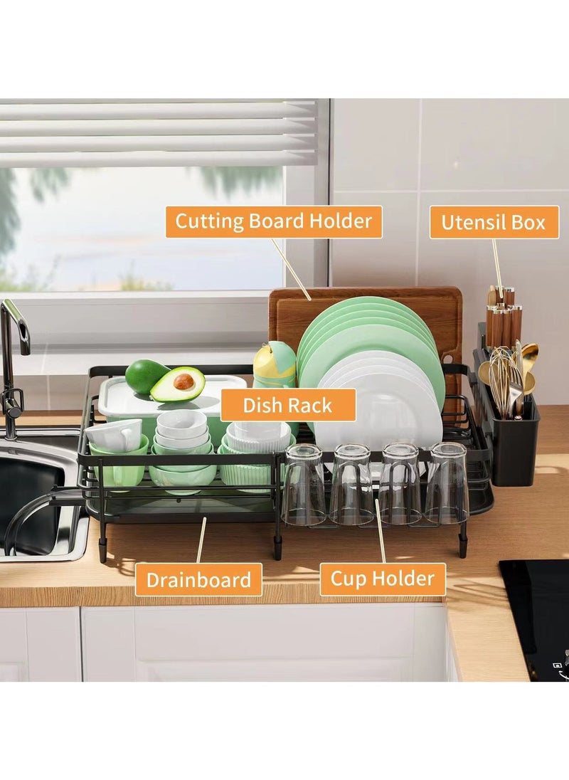 Generic - Dish Drying Rack - Extendable Dish Rack, Multifunctional Dish Rack for Kitchen Counter, Anti-Rust Drying Dish Rack with Removable Cutlery & Cup Holders, Black，Dish Drying Stand With Drainer  Large Kitchen Dish Rack with Removable Cutting Board Holder Utensil Holder and Cup Holder Baking Paint Process Coatings Dish Drainer - Image 1