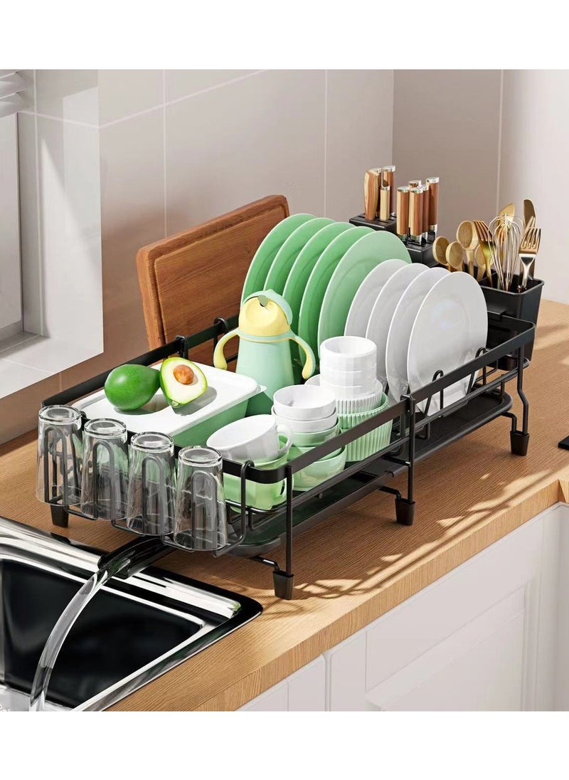 Generic - Dish Drying Rack - Extendable Dish Rack, Multifunctional Dish Rack for Kitchen Counter, Anti-Rust Drying Dish Rack with Removable Cutlery & Cup Holders, Black，Dish Drying Stand With Drainer  Large Kitchen Dish Rack with Removable Cutting Board Holder Utensil Holder and Cup Holder Baking Paint Process Coatings Dish Drainer - Image 1