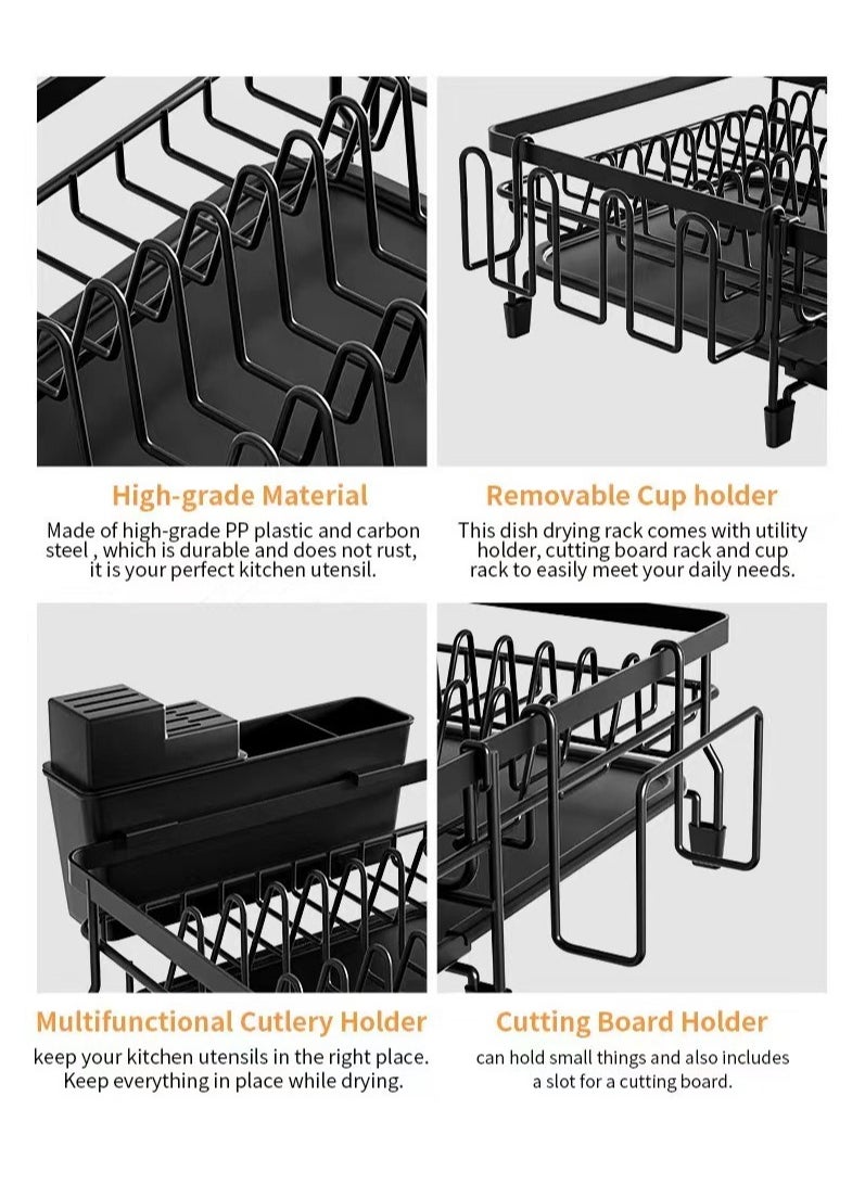 Generic - Dish Drying Rack - Extendable Dish Rack, Multifunctional Dish Rack for Kitchen Counter, Anti-Rust Drying Dish Rack with Removable Cutlery & Cup Holders, Black，Dish Drying Stand With Drainer  Large Kitchen Dish Rack with Removable Cutting Board Holder Utensil Holder and Cup Holder Baking Paint Process Coatings Dish Drainer - Image 1