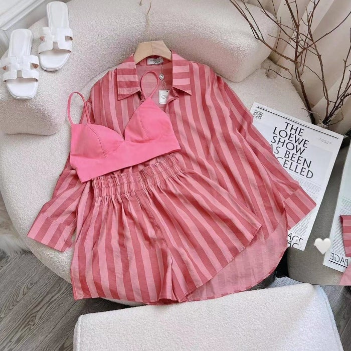 Autumn Striped Shirt Casual Set Women Plus Size Yellow Black - Image 2