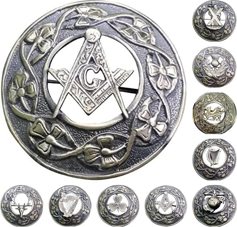 AAR Men,s Scottish Irish Shamrock Kilt Brooch Fly Plaid Antique/Chrome Finish 3" (7cm) diameter S - Image 1