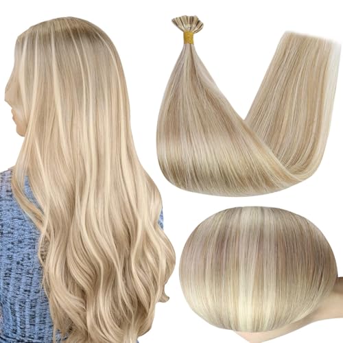 Full Shine U Tip Hair Extensions Human Hair Color 16P22 Blonde Highlighted Keratin Bond Human Hair Extensions 18 Inch Natural Remy Hair Fusion Extensions 50 Grams - Image 1